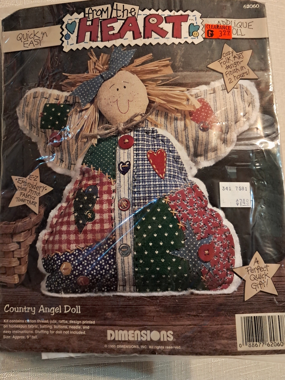 Dimensions "From the Heart" Country Angel Doll -Patchwork Cross Stitch Kit
